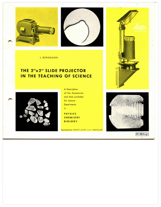 A yellow and black brochure with images of a slide projector
Description automatically generated