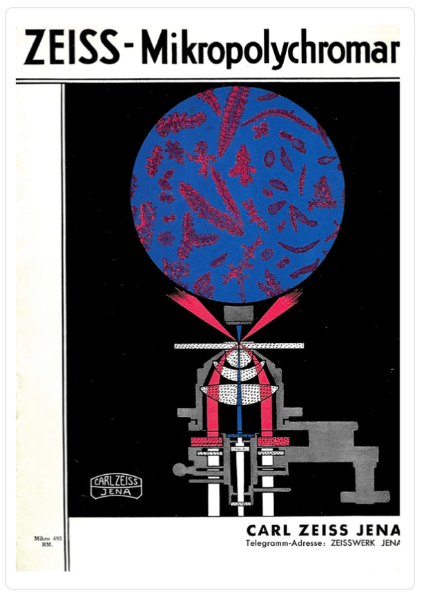 A blue circle with red and black designs
Description automatically generated