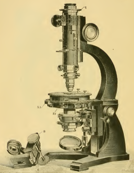 A picture containing microscope, indoor, sitting, old
Description automatically generated